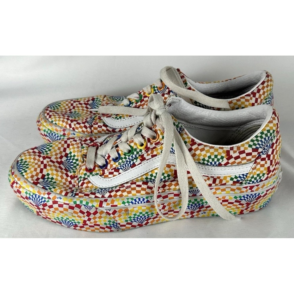 Vans Old Skool Platform Rainbow Checked Shoes Mens 7 Womens 8.5 Lace Up Pride